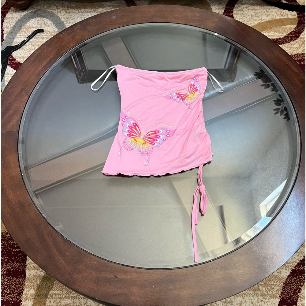 90s Butterfly Print Drawstring Ruched Tube Top